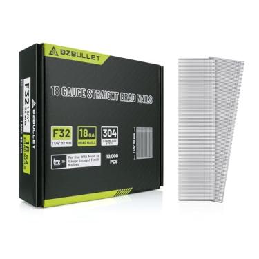 Imagem de BZBULLET Pregos Brad de aço inoxidável calibre 18, pregos Brad 18 GA, pregos de aço inoxidável 304 para pistola pneumática, elétrica (10.000 unidades, pacote com 5)