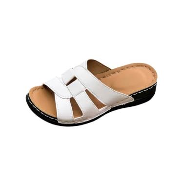 Imagem de Chinelo feminino casual plataforma salto plataforma verão leve sola macia sandálias de praia plus size moderno, Branco, 35