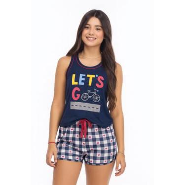 Imagem de Short Doll Juvenil Menina Regata + Short Xadrez Malha PV - - Corpo Sen