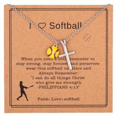 Imagem de Mikovivi Colar de cruz com cartão, pingente de prata com tema esportivo, joia esportiva delicada para mulheres, jogadoras, fãs e treinadores, presente, Medium, Aço inoxidável, Sem Pedra Preciosa