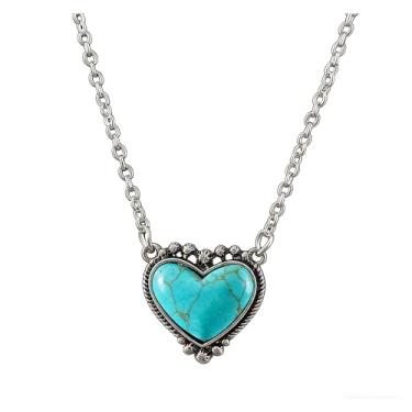 Imagem de Colares ocidentais femininos turquesa corrente cowboy cowgirl boho coração pingente colar sudoeste tribal acessórios de joias ajustáveis