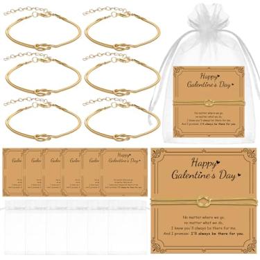 Imagem de Misdary 6 conjuntos de pulseiras de nó galentino com cartões presentes de Dia de Galentine para mulheres, melhores amigas, presente de dia dos namorados, pulseiras de amizade douradas ajustáveis para