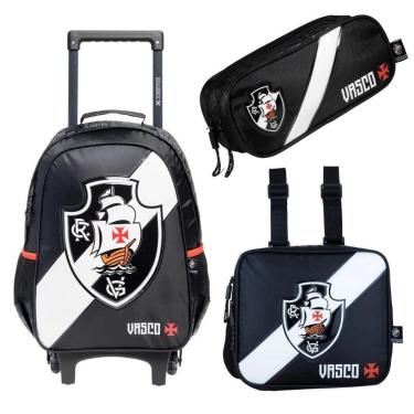 Imagem de Kit Mochila Com Carrinho Futebol com Rodas mais Lancheira e Estojo Vasco Original-Unissex
