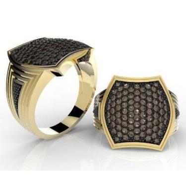 Imagem de Anel Glamour Unissex em Ouro 18k com Pedra Zircônia Negra - Vieira Cru