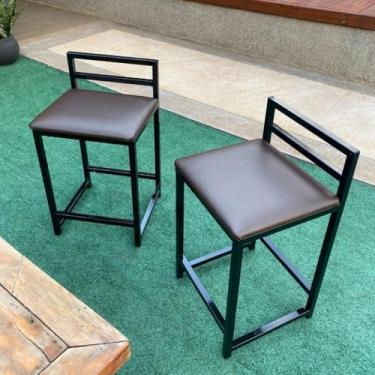 Imagem de Kit 2 Banquetas Junco Baixa Sofisticada + Mesa Bistro Luxo Moderna – Conjunto para Áreas Gourmet, Bar e Cozinha(Marrom Escuro,Alta (87cm))