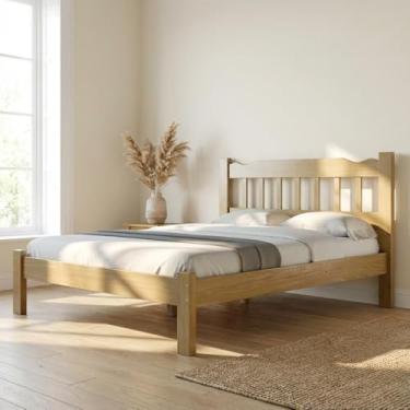 Imagem de Cama de Casal com Colchão Queen em Madeira Maciça Nogueira