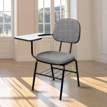 Imagem de Cadeira Universitária Secretária 3/4 com Prancheta, Gradil para Livros e Conforto para Uso Diário (Cinza)