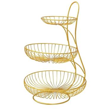 Imagem de DimyFew Fruteira de Dois Andares para Organização Da Cozinha, Gold 3 Tier, Tamanho real