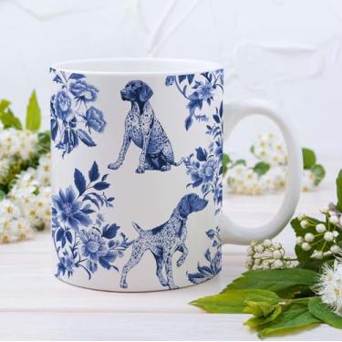 Imagem de Pointers Caneca de Toile Francesa Azul 425 g, Pointer Alemão de Pelo Curto Presentes para Mulheres, Azul Chinoiserie Toile Xícara de Café para Mãe, Amantes de Cachorros, Caneca de Chá e Café