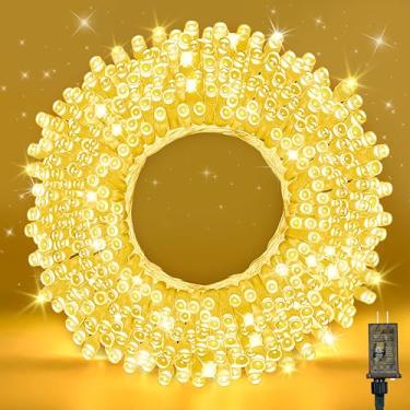 Imagem de Cordão de luzes LED brancas quentes de 21 m – 210 LEDs em fio transparente, luzes de árvore de Natal à prova d'água e conectáveis para decoração de férias internas e externas