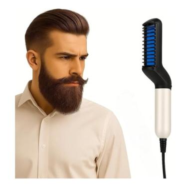 Imagem de Escova Alisadora Masculina para Barba e Cabelo Bivolt | Pente Modelador Térmico Antiqueimadura | Alisamento Rápido em 15 Segundos | Redutor de Frizz e Volume | Prancha Modeladora Portátil Masculina