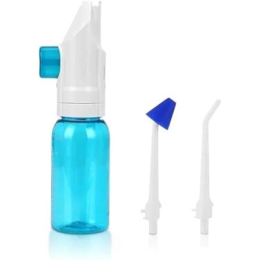 Imagem de Irrigador Bucal e Nasal Portátil 2 em 1 | Limpeza Profunda para Aparelho Ortodôntico, Implante e Higiene Nasal | Jato de Água Manual Sem Fio | Compacto para Viagem e Dia a Dia | Branco e Azul