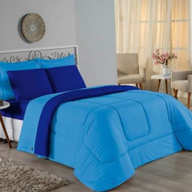 Imagem de Kit Edredom Dupla Face + Jogo de Lençol Queen Nobre 7 peças Malha 100%