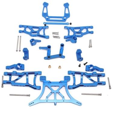 Imagem de MYHWDRNU Peças de carro RC compatíveis com Traxxas para Slash 2WD para VXL 1/10 RC Carro Metal Upgrades Kit de Peças Braço Suspensão Torre de Choque Bloco de Direção (Azul)