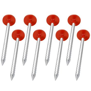 Imagem de Pacote com 8 estacas de levantamento, estacas de vergalhão de aço galvanizado resistente, 29 cm - marcadores de linha de propriedade vermelhos de alta visibilidade e estacas de pesquisa para gramado