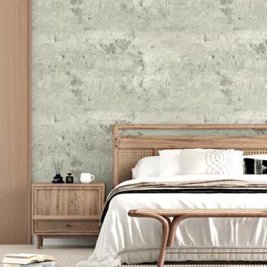 Imagem de EPPKILY Papel de parede de concreto bege antigo, descasque e cole o papel de contato com cimento rachado, papel de contato removível autoadesivo 3D, papel de parede texturizado vintage para quarto