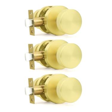 Imagem de Orger Puxadores de porta de passagem dourada interior, maçanetas de porta de armário de ouro escovado sem chave de liga de zinco, maçanetas modernas de latão escovado serrilhado resistente para