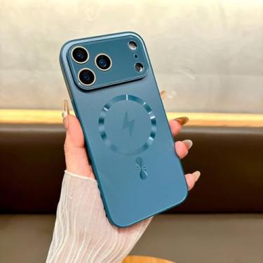 Imagem de SFDSUH Capa para iPhone 15 Pro Max com lente de vidro, conector Lightning, janela de dissipação de calor e cobertura total (Azul Escuro)