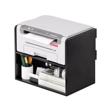 Imagem de KEG801302 Prateleira de armazenamento dupla para escritório, estante pequena, vários níveis, prateleiras de impressora de mesa, copiadora, mesa de impressora elevada (preto)