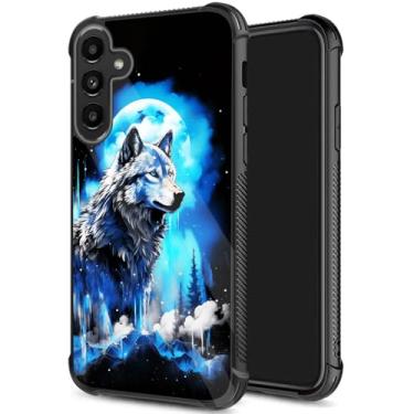 Imagem de JHYYTUJTYP Capa para Galaxy S25 FE, textura de pneu antiderrapante, capa protetora de TPU macio à prova de choque antiarranhões para Samsung Galaxy S25 FE 6,7 polegadas 2025, lobo lua floresta