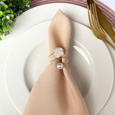 Imagem de 6 Porta Guardanapo Metalico com Perola e Flor Mesa Posta Jantar