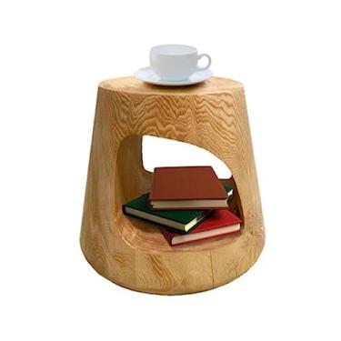 Imagem de Banqueta de jardim rústica redonda moderna de madeira para ambientes internos e externos, mesa lateral pequena, suporte portátil para plantas de móveis, ideal para entretenimento, decoração de