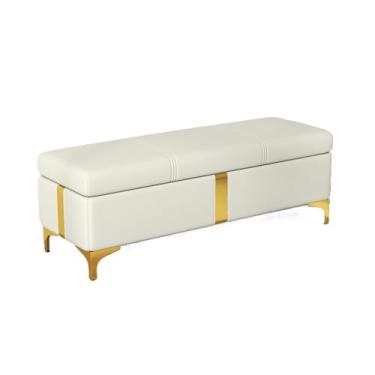 Imagem de KHUTRW3D Banco de armazenamento moderno para quarto, extremidade da cama, couro, sofá, janela, sentado, lareira, brinquedo, entrada (branco, 120 x 40 x 45 cm)