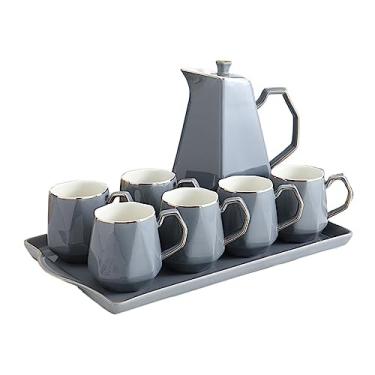 Imagem de Conjunto de chaleira fria de cerâmica nórdica, bule de chá, bule de chá, casa, sala de estar, pote de gravata com bandeja, jarra de chá gelado (cinza)