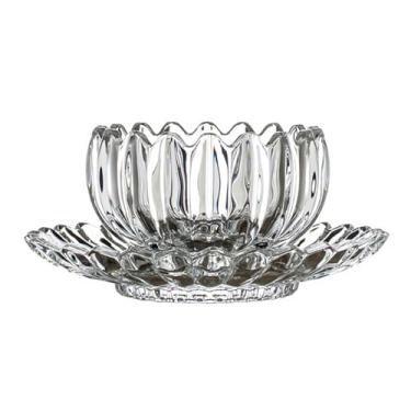 Imagem de Copo e pires de vidro transparente em forma de abóbora, copo e tigela de vidro sem chumbo em relevo listrado para café, leite, chá e sobremesa (transparente)