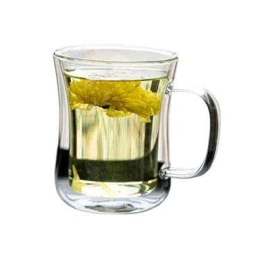 Imagem de Caneca de café de parede dupla, copo de borossilicato transparente com alça para bebidas quentes e frias, 220/400 ml (grande)