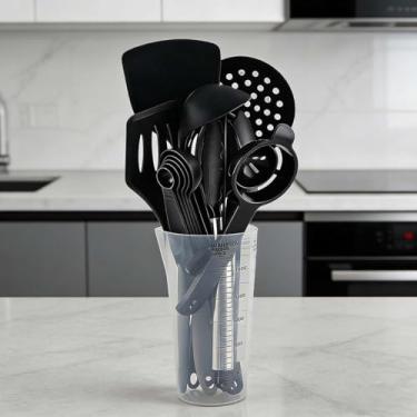 Imagem de Conjunto de panelas antiaderentes de silicone, 16 peças, conjunto de utensílios de cozinha, utensílios de silicone resistente ao calor para cozinhar e assar em casa (preto)