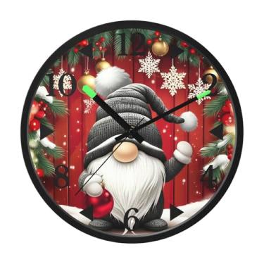 Imagem de STAYTOP Relógio de parede de LED de gnomo fofo de Natal para quarto com brilho noturno, relógios de parede silenciosos de 30 cm para decoração de sala de estar, controle de som, relógio de parede