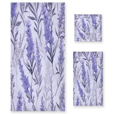 Imagem de xigua Conjunto de toalhas de banheiro de flor de lavanda absorvente macio 3 peças toalha de banho toalha de mão toalhas decorativas para banheiro, academia, hotel, praia, piscina