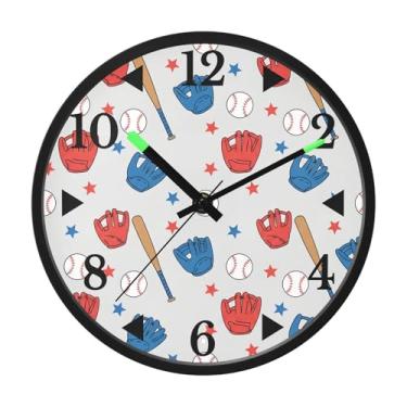 Imagem de STAYTOP Relógio de parede retrô de LED de beisebol para quarto com brilho noturno, relógios de parede silenciosos de 30 cm para decoração de sala de estar, controle de som, relógio de parede moderno