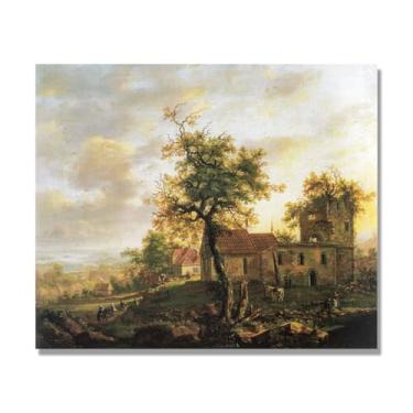 Imagem de NHLDZYH J.C. Dahl Reprodução de arte famosa, arte em tela de paisagem romântica nórdica, decoração de parede elegante para sala de estar e escritório. (A igreja arruinada). 50 x 60 cm - 19,6 x 23,6