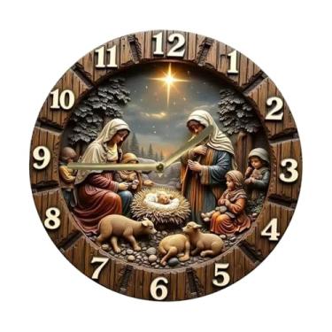 Imagem de Generic Relógio de parede religioso com presépio, numerais arábicos e mecanismo silencioso para decoração de sala de estar, 30cm