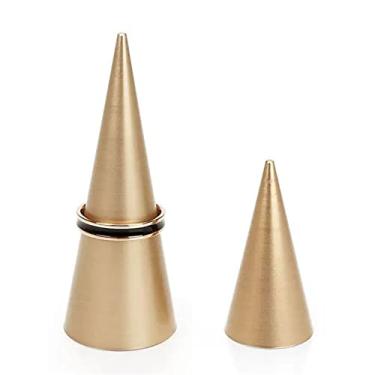 Imagem de x3anggyt5 Elegante suporte decorativo de 2 peças de anel de ouro moderno de torre de metal em forma de cone de cerâmica para anel de joias/organizador de casamento