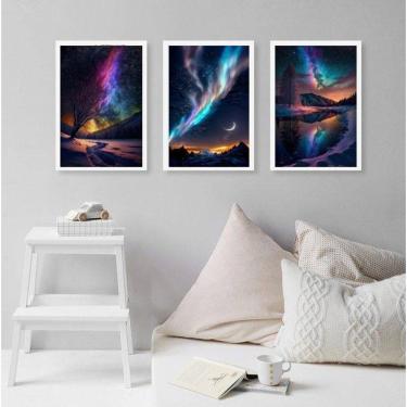 Imagem de Kit 3 Quadros Decorativos Aurora Boreal 45X34Cm - Com Vidro