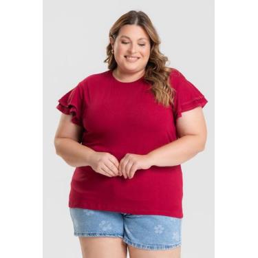Imagem de Blusa Feminina Plus Size Malha Viscose Mangas Godê - Serena, G1, Bordô
