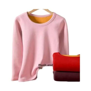 Imagem de Camiseta Térmica Feminina Forrada Com Fleece, Gola Redonda, Camada Bas