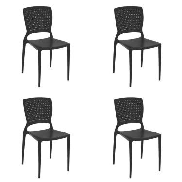 Imagem de 4 Cadeiras Cozinha Jantar Tramontina Safira Em Polipropileno Preto