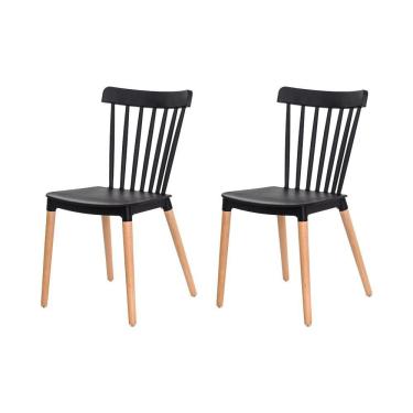 Imagem de Kit 2 Cadeiras Ellen Windsor Polipropileno Preta Madeira