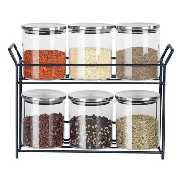 Imagem de Jogo De Porta Condimentos Em Vidro Borossilicato Com 6 Potes 350Ml Dynasty