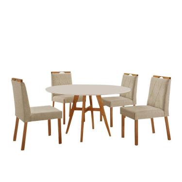 Imagem de Conjunto Sala De Jantar Mesa Atenas 110cm Off White Com 4 Cadeiras Bela Linho Bege