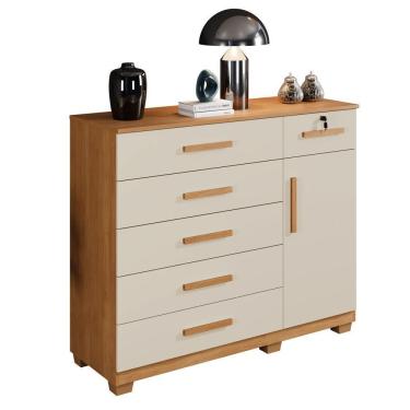 Imagem de Cômoda Milão 6 Gavetas 1 Porta 1 Prateleira Com Sapateira Cinamomo Off