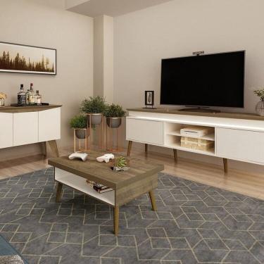 Imagem de Conjunto Sala de Estar Mesa de Centro Lucca e Buffet Oásis e Rack Lumina Pinho/Off White
