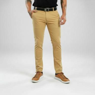 Imagem de Calça Social Sarja Masculina Esporte Fino - Mitchelgutto, Bege, 48