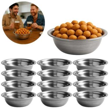 Imagem de 12 Tigelas Bowl Redondo em Aço Inox 400ml Para Petisco - Mares Comerci