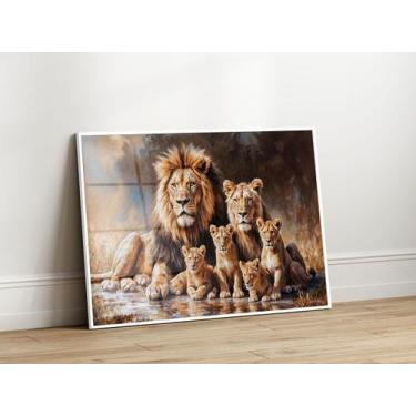 Imagem de Quadros Decorativos com Moldura Acrilico Cristal  Familia Leao Leoa 4 