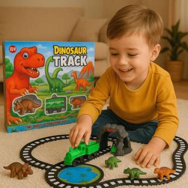Imagem de Brinquedo Trem Elétrico Locomotivo Trilho Dinossauros Pista Menino Cri